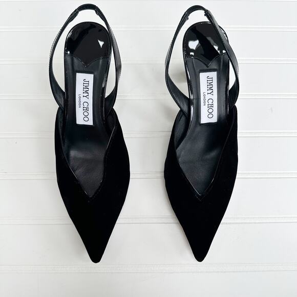 Jimmy Choo Maryanne Velvet Slingback Pumps Pointed Toe Patent Leather 36 - Picture 13 of 15